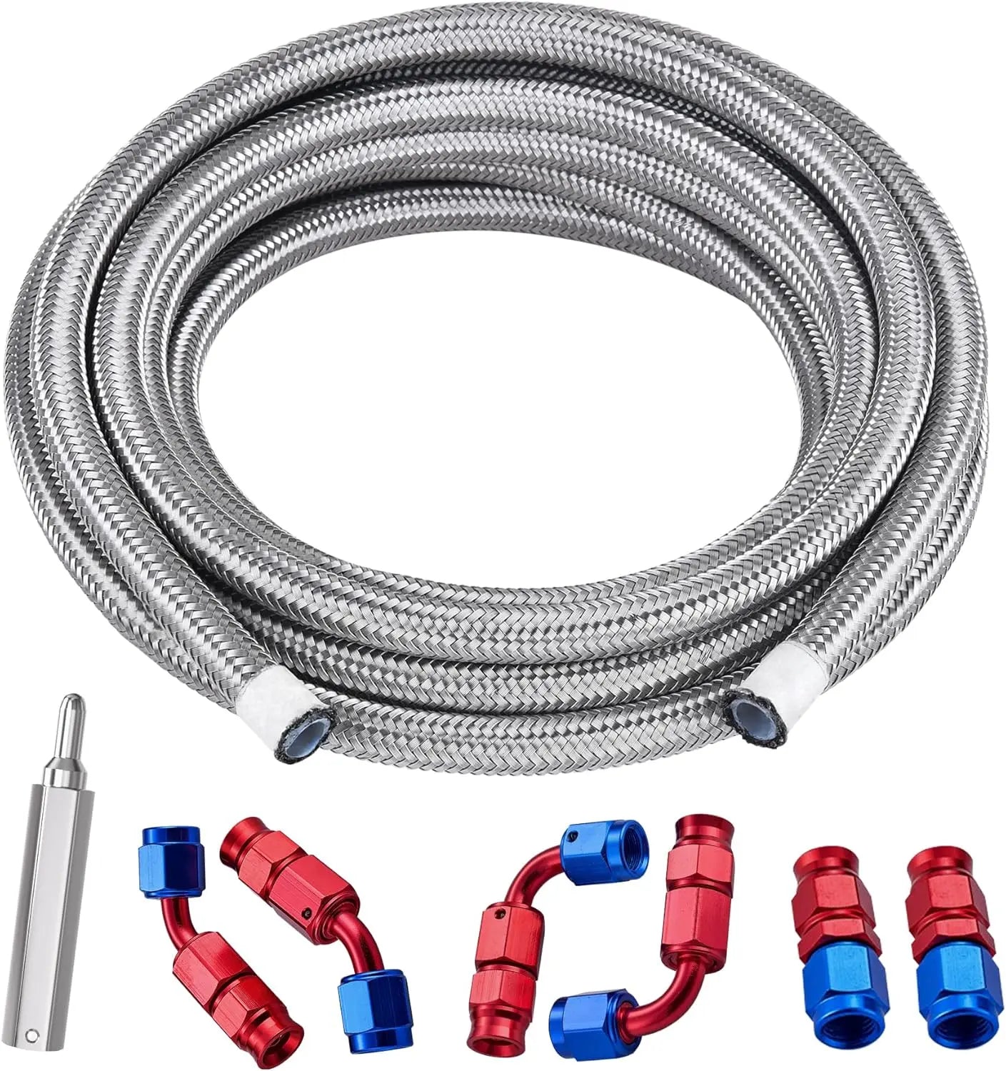 EVILENERGY EVIL ENERGY 3AN PTFE Fuel Line Kit 10FT, AN3 E85 Stainless Steel Braided PTFE Fuel Hose Line Kit ptfe Fuel Hose Silver