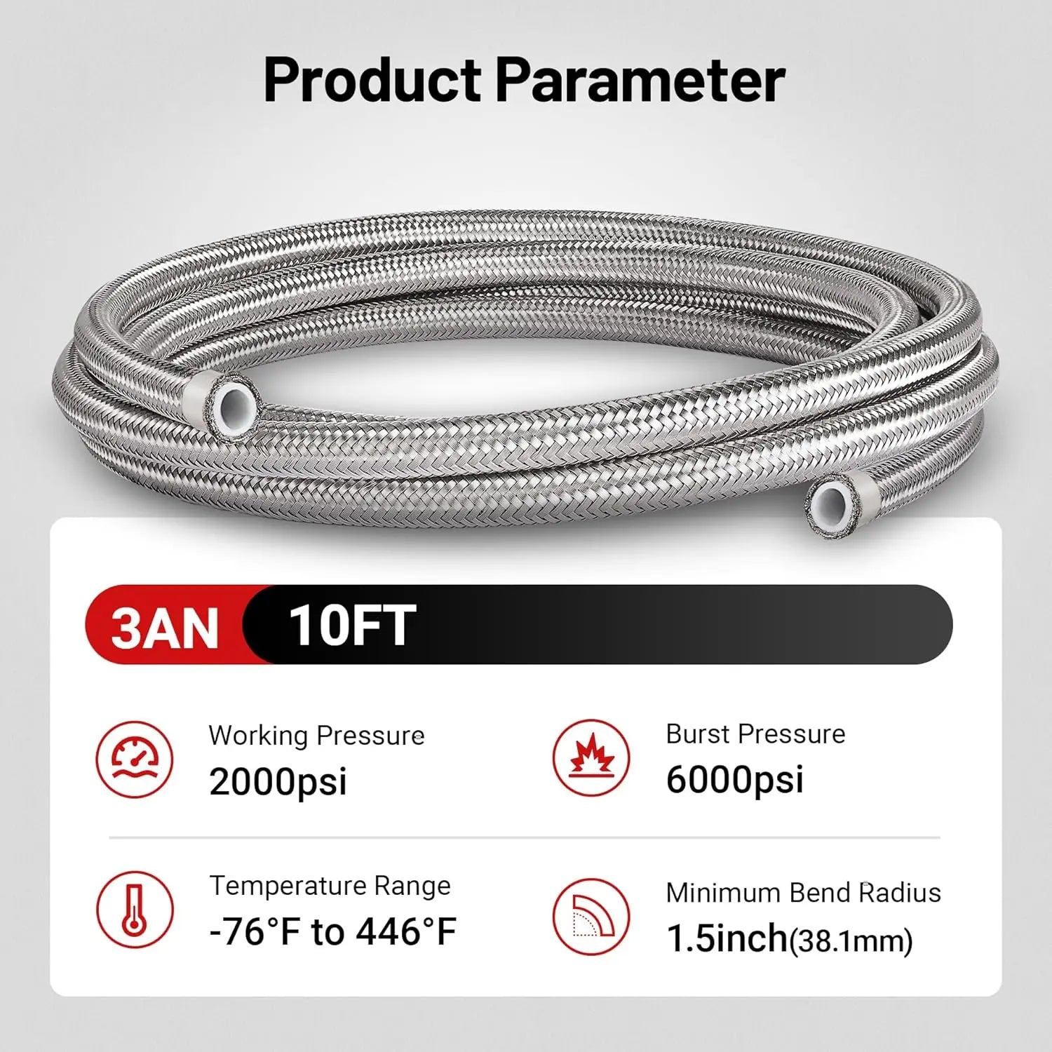 EVILENERGY EVIL ENERGY 3AN PTFE Fuel Line Kit 10FT, AN3 E85 Stainless Steel Braided PTFE Fuel Hose Line Kit ptfe Fuel Hose Silver