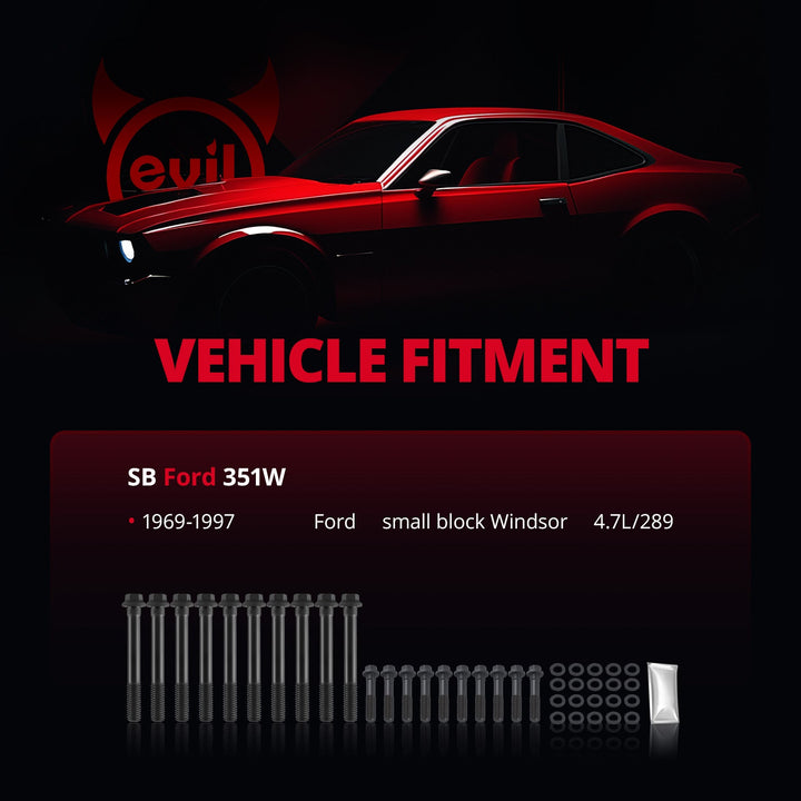 EVIL ENERGY Cylinder Head Bolt Kit Vehicle Fitment - SB Ford 351W, Ford Small Block Windsor 4.7L/289