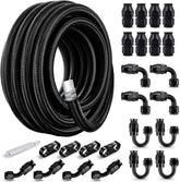 EVIL ENERGY 4/6/8/10/12AN PTFE Fuel Line Kit 33FT, E85 Braided PTFE Fuel Hose Line Kit Black Nylon - EVILENERGY