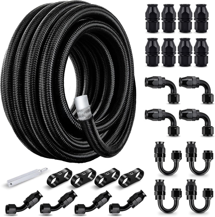 EVIL ENERGY 4/6/8/10/12AN PTFE Fuel Line Kit 33FT, E85 Braided PTFE Fuel Hose Line Kit Black Nylon - EVILENERGY