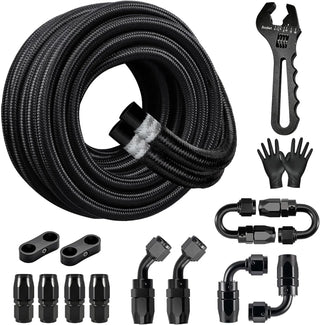 EVILENERGY EVIL ENERGY 6/8/10AN Fuel Line Kit with Adjustable Wrench, 6/8/10AN Hose Braided Fuel Line Hose With Fitting Kit CPE 16FT/20FT