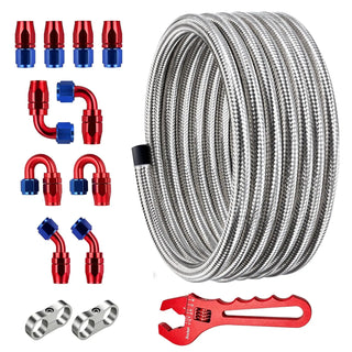 EVILENERGY EVIL ENERGY 6/8/10AN Fuel Line Kit with Adjustable Wrench, 6/8/10AN Hose Stainless Steel Fuel Line Fitting Kit CPE 20FT
