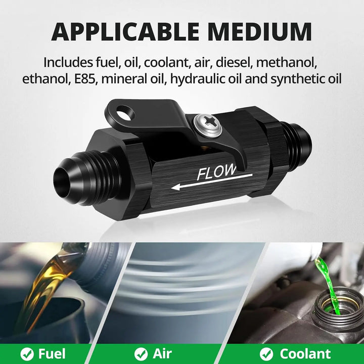 EVILENERGY EVIL ENERGY 6/8/10AN Fuel Shut Off Valve, Male to Male Inline Fuel Cut Off Valve with Cable Lever, Aluminum Black