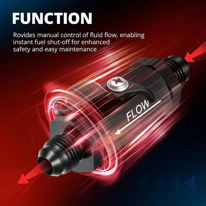 EVILENERGY EVIL ENERGY 6/8/10AN Fuel Shut Off Valve, Male to Male Inline Fuel Cut Off Valve with Cable Lever, Aluminum Black