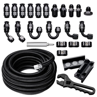 EVILENERGY EVIL ENERGY 6/8/10AN PTFE Fuel Line Kit 30FT, E85 Compatible PTFE Fuel Hose Kit, AN6 Nylon Braided Line Hose 5/16" ID with Adjustion Wrench
