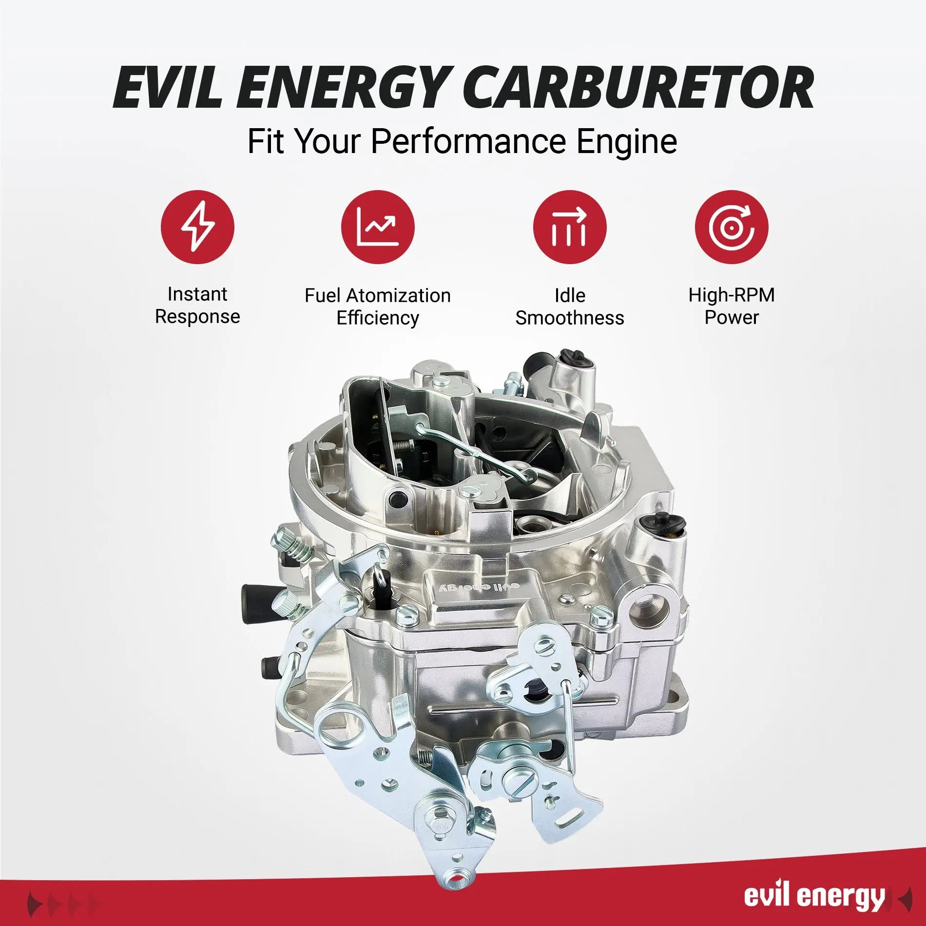 EVIL ENERGY 600 CFM 4-barrel Carburetor, instant response, high - RPM power for performance engines