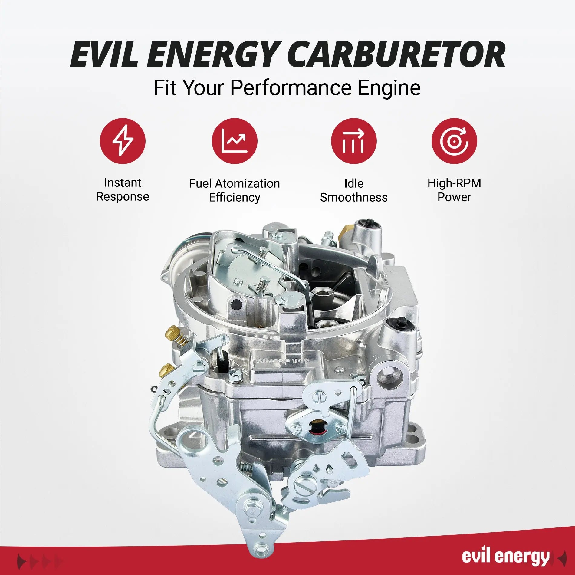 EVIL ENERGY 600 CFM 4-Barrel Marine Carburetor, instant response & high - RPM power