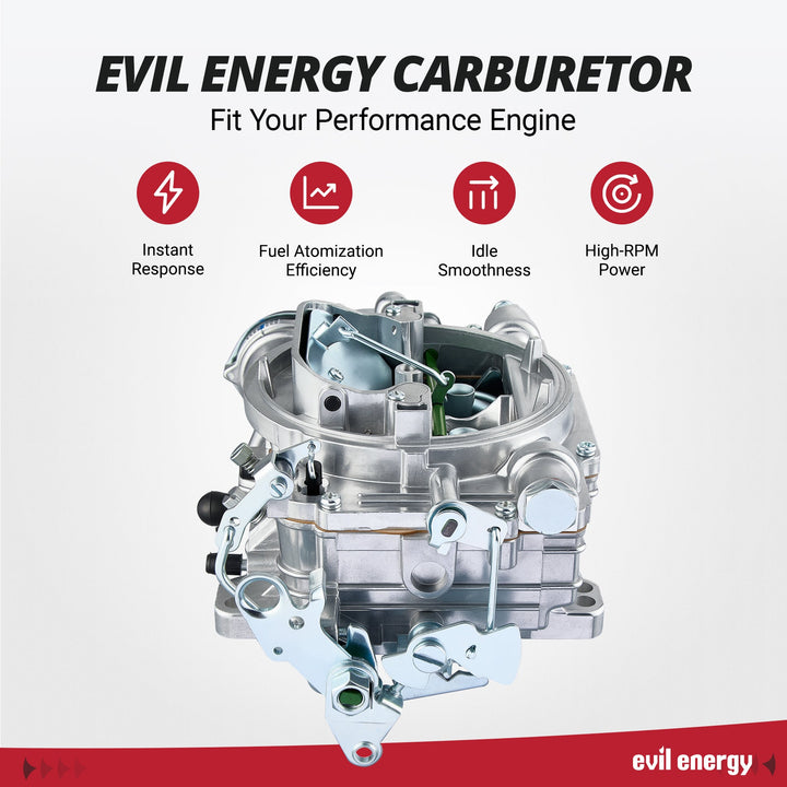 EVIL ENERGY 600 CFM 4-Barrel Carburetor features, instant response, high - RPM power