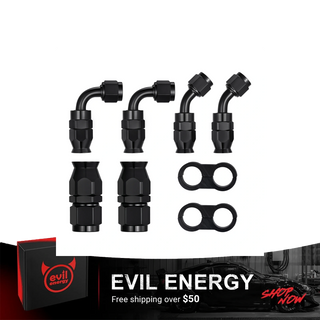EVIL ENERGY 6AN/8AN/10AN PTFE Hose End Fittings Kit 0/45/90 Degree Fittings For PTFE Hose Only, Black