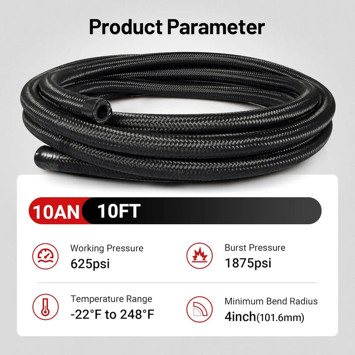 EVILENERGY EVIL ENERGY 6AN Fuel Line Kit, 6AN Hose AN6 Braided Nylon Fuel Hose Fitting Kit CPE 10FT Black