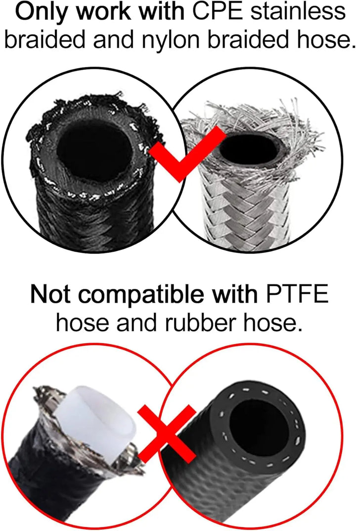 EVIL ENERGY AN Hose End Fitting compatible only with CPE stainless steel and nylon braided hoses, not for PTFE or rubber hoses