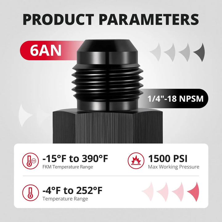 EVILENERGY EVIL ENERGY 6AN Male Flare to 1/4" NPSM Fitting, 4L80E Transmission Cooler Line AN Fittings, Aluminum, Fits 4L80E LS1 LM7 LR4 LQ4 LS6 L59 LQ9 LM4 L33 LS2 LH6 L92 L76 LS3 551124, Black, 2PCS