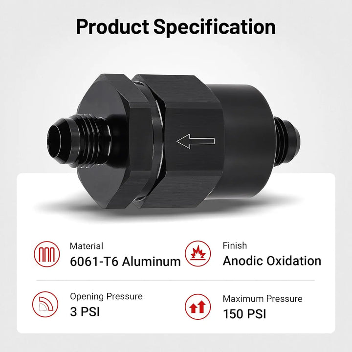 EVILENERGY EVIL ENERGY 6AN Male Non Return One Way Check Valve Fitting Aluminum Black