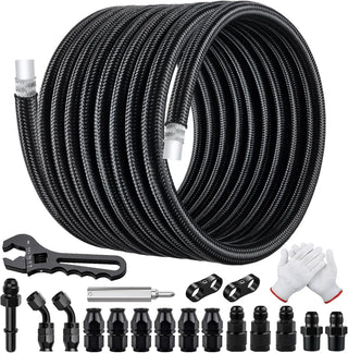 EVILENERGY EVIL ENERGY 6AN PTFE Fuel Line Kit, AN6 PTFE Fuel Hose Kit 25FT, Nylon Braided E85 LS Swap Line Hose with Wrench