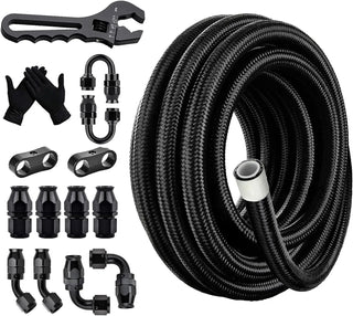 EVILENERGY EVIL ENERGY 6AN PTFE Fuel Line Kit, E85 Compatible PTFE Fuel Hose Kit 20FT, AN6 Nylon Braided Line Hose with Adjustion Wrench