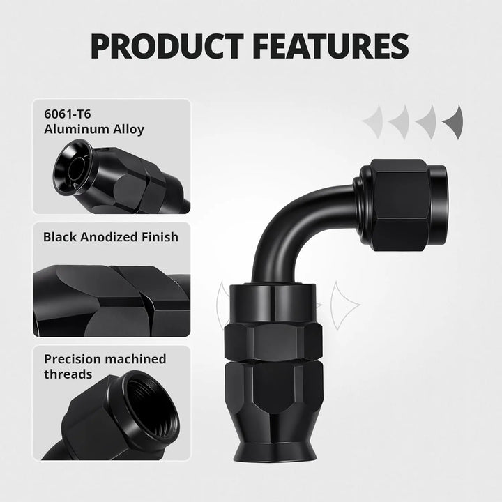 EVILENERGY EVIL ENERGY 6AN PTFE Hose End Fittings Kit 0/45/90 Degree Fittings For PTFE Hose Only, Black