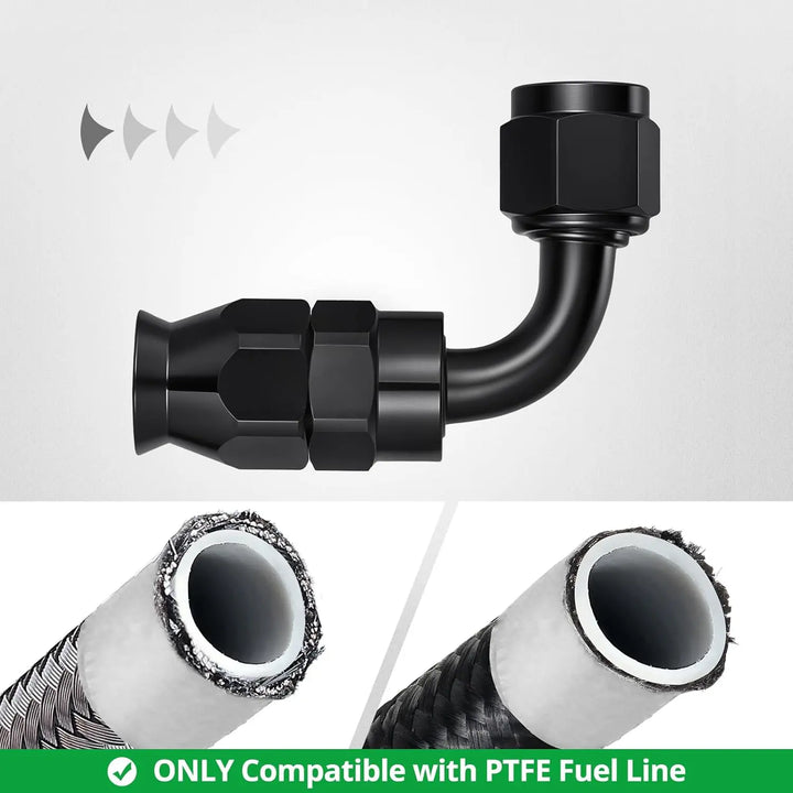 EVILENERGY EVIL ENERGY 6AN PTFE Hose End Fittings Kit 0/45/90 Degree Fittings For PTFE Hose Only, Black
