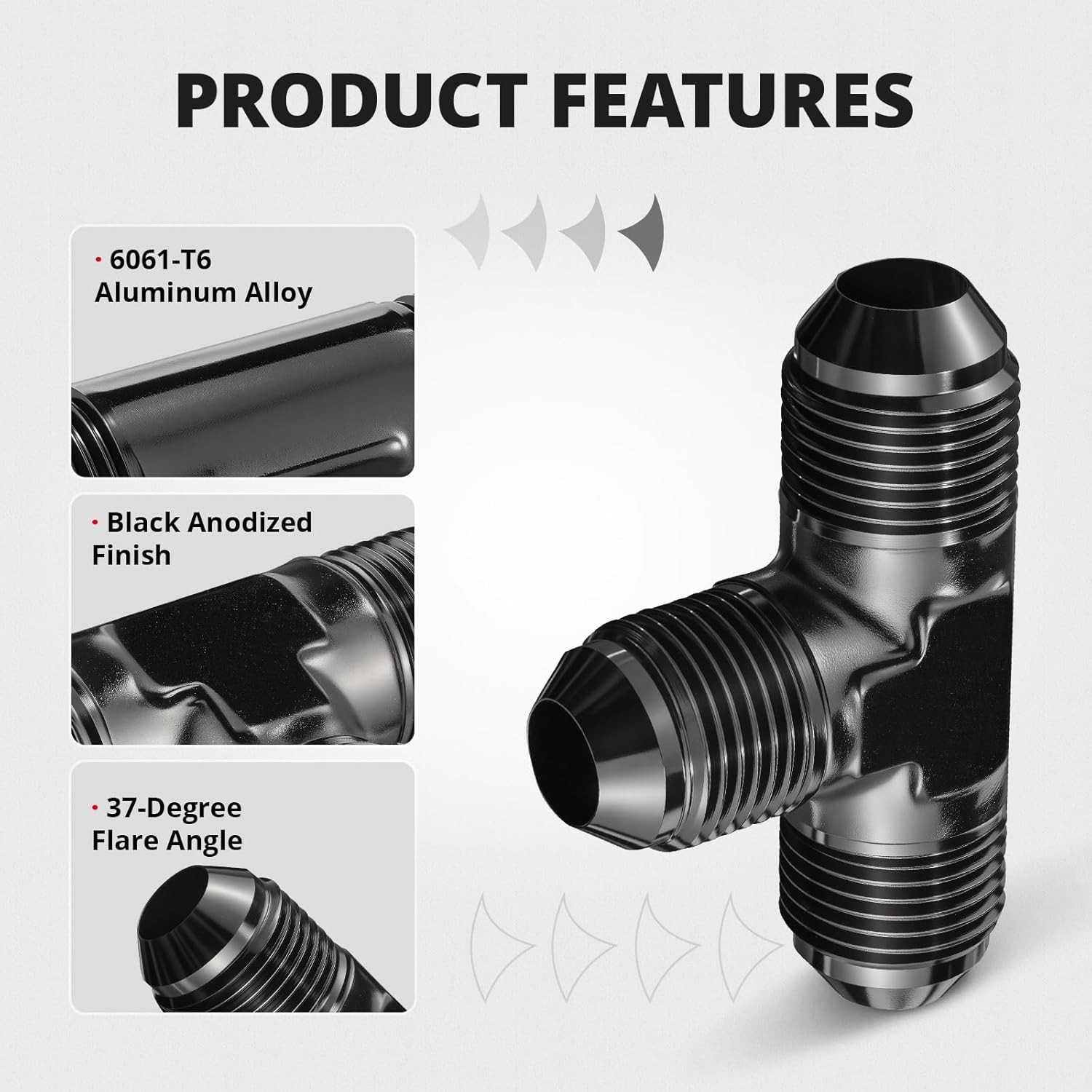 EVIL ENERGY 6/8/10AN Male Flare Tee T Fitting Adapter – Black Aluminum Union 2PCS - EVILENERGY