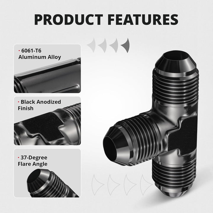 EVIL ENERGY 6/8/10AN Male Flare Tee T Fitting Adapter – Black Aluminum Union 2PCS - EVILENERGY