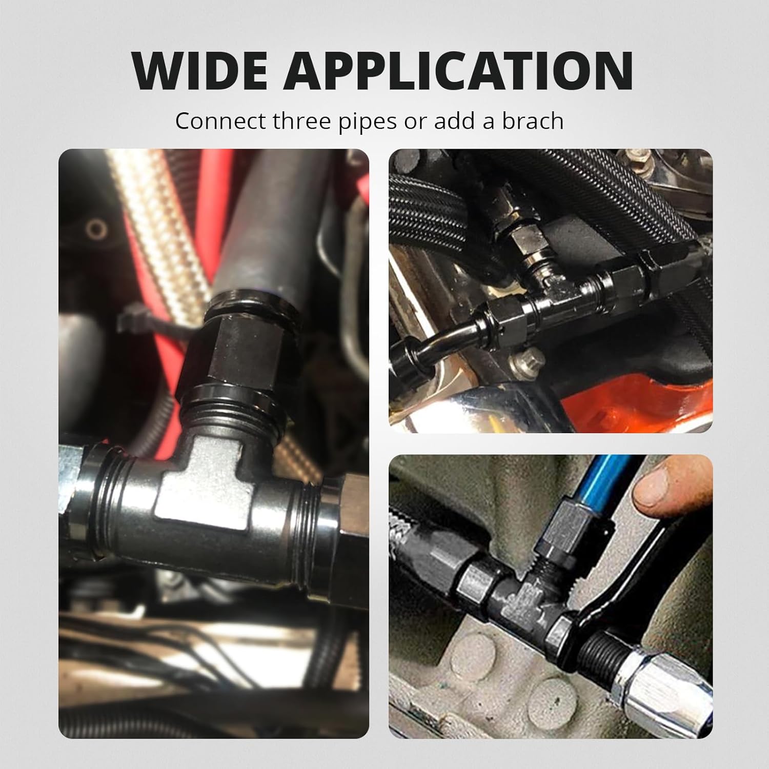 EVIL ENERGY AN8/AN10 Male Tee to AN Female Swivel on Run, Black Aluminum EFI Fuel Fitting Adapter 2PCS - EVILENERGY