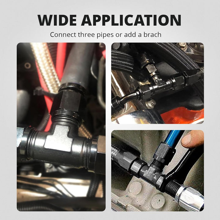 EVIL ENERGY AN8/AN10 Male Tee to AN Female Swivel on Run, Black Aluminum EFI Fuel Fitting Adapter 2PCS - EVILENERGY