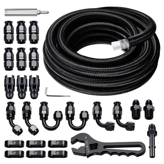 EVILENERGY EVIL ENERGY 8AN PTFE Fuel Line Kit, AN8 E85 PTFE Fuel Hose Kit 20FT, Nylon Braided LS Swap Line Hose with Adjustion Wrench Fittings