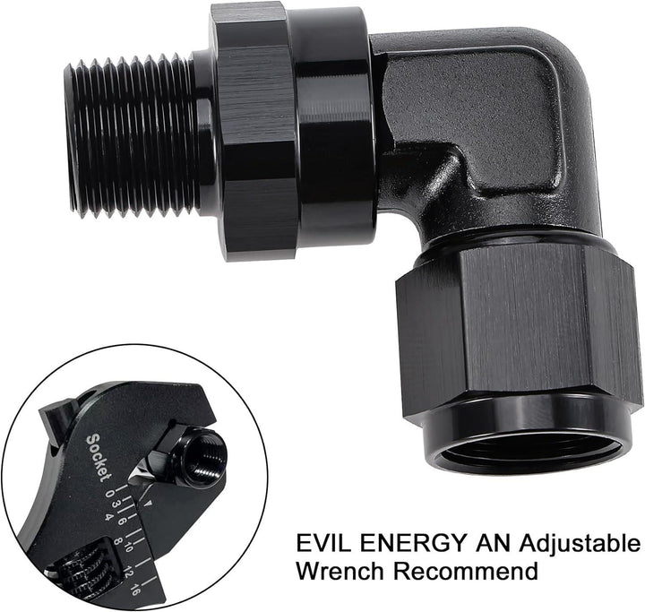 EVIL ENERGY AN Female to NPT Pipe Swivel 90 Degree Fitting Adapter - EVILENERGY