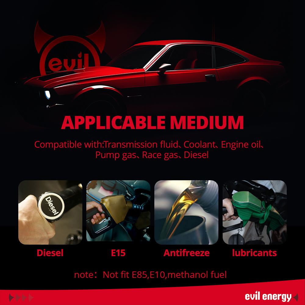 CPE FUEL LINE Compatible with transmission fluid, coolant, engine oil, pump gas, race gas, diesel, E15, and antifreeze.
Note: Not suitable for E85, E10, or methanol fuel.