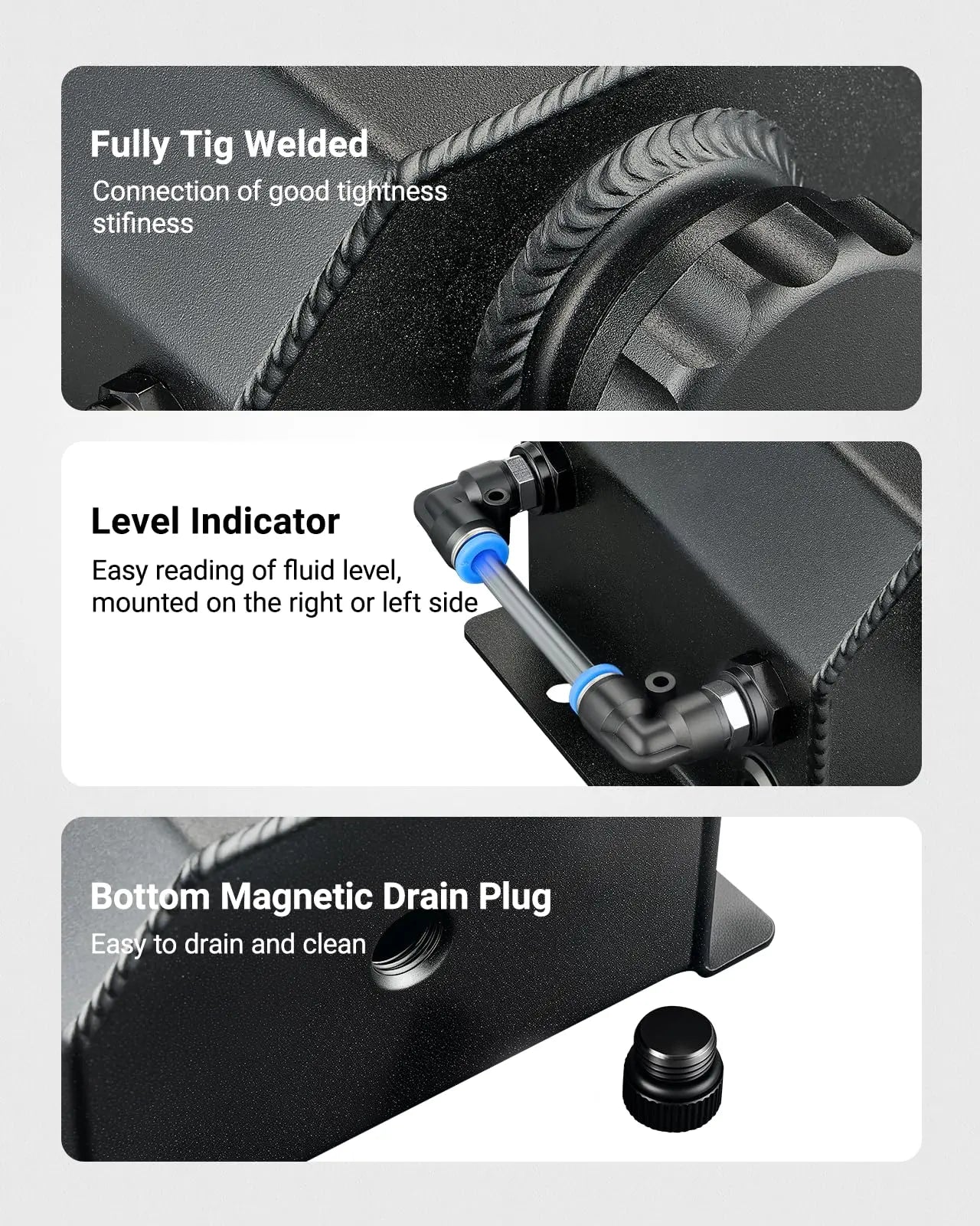 EVIL ENERGY EVIL ENERGY Bundle: 300ml Baffled Oil Catch Can (5FT Hose, Black, with/without Breather Filter) & 1L/2L Coolant Overflow Tank (Black, Aluminum)