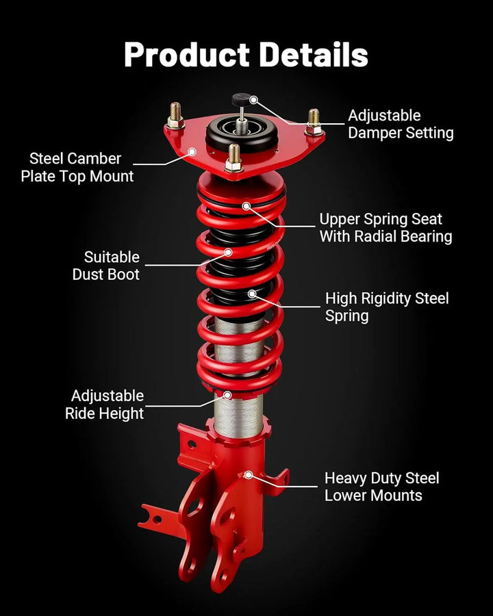 EVILENERGY EVIL ENERGY Coilovers Compatible for Acura ILX (DE2) 2016-2021, Height Adjustable Coilovers Lowering Kit with 32-Level Damper Adjustment, Coilovers Suspension Kit, Red