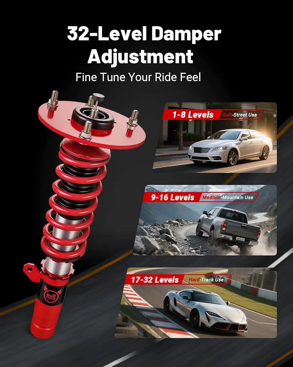 EVILENERGY EVIL ENERGY Coilovers Compatible for BMW 3-Series RWD (F30) 2012-2018, Height Adjustable Coilovers Lowering Kit with 32-Level Damper Adjustment, Coilovers Suspension Kit, Red