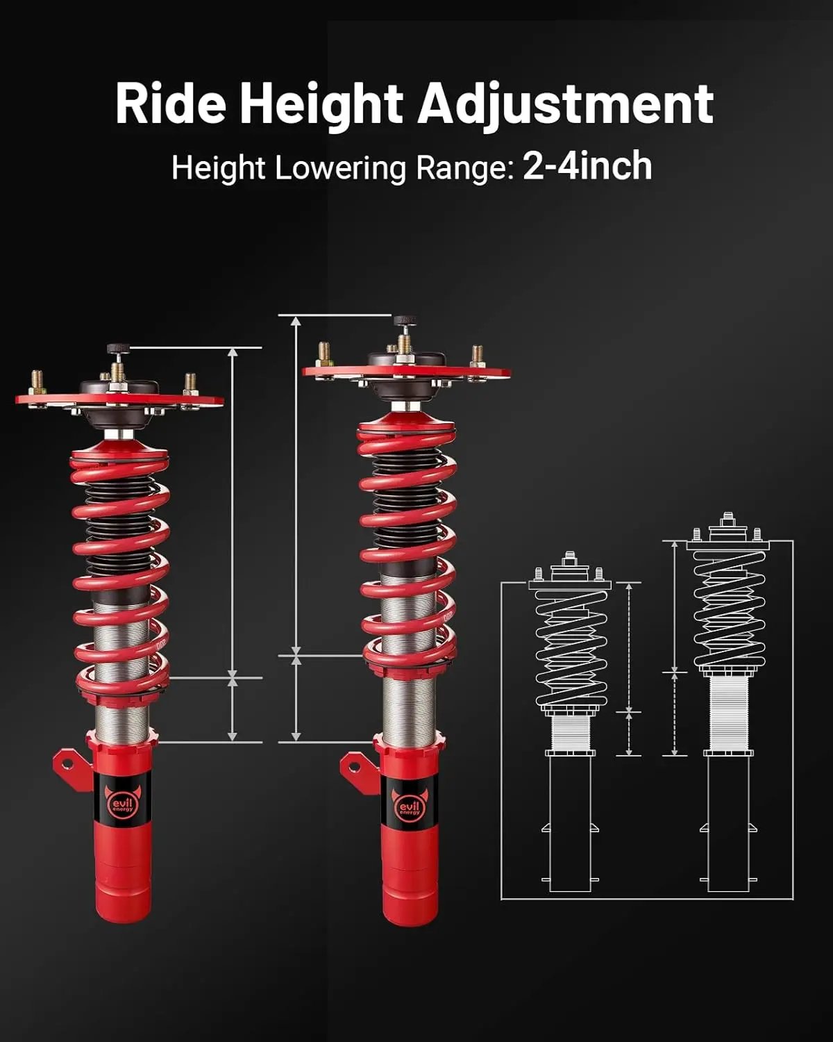 EVILENERGY EVIL ENERGY Coilovers Compatible for BMW 3-Series RWD (F30) 2012-2018, Height Adjustable Coilovers Lowering Kit with 32-Level Damper Adjustment, Coilovers Suspension Kit, Red