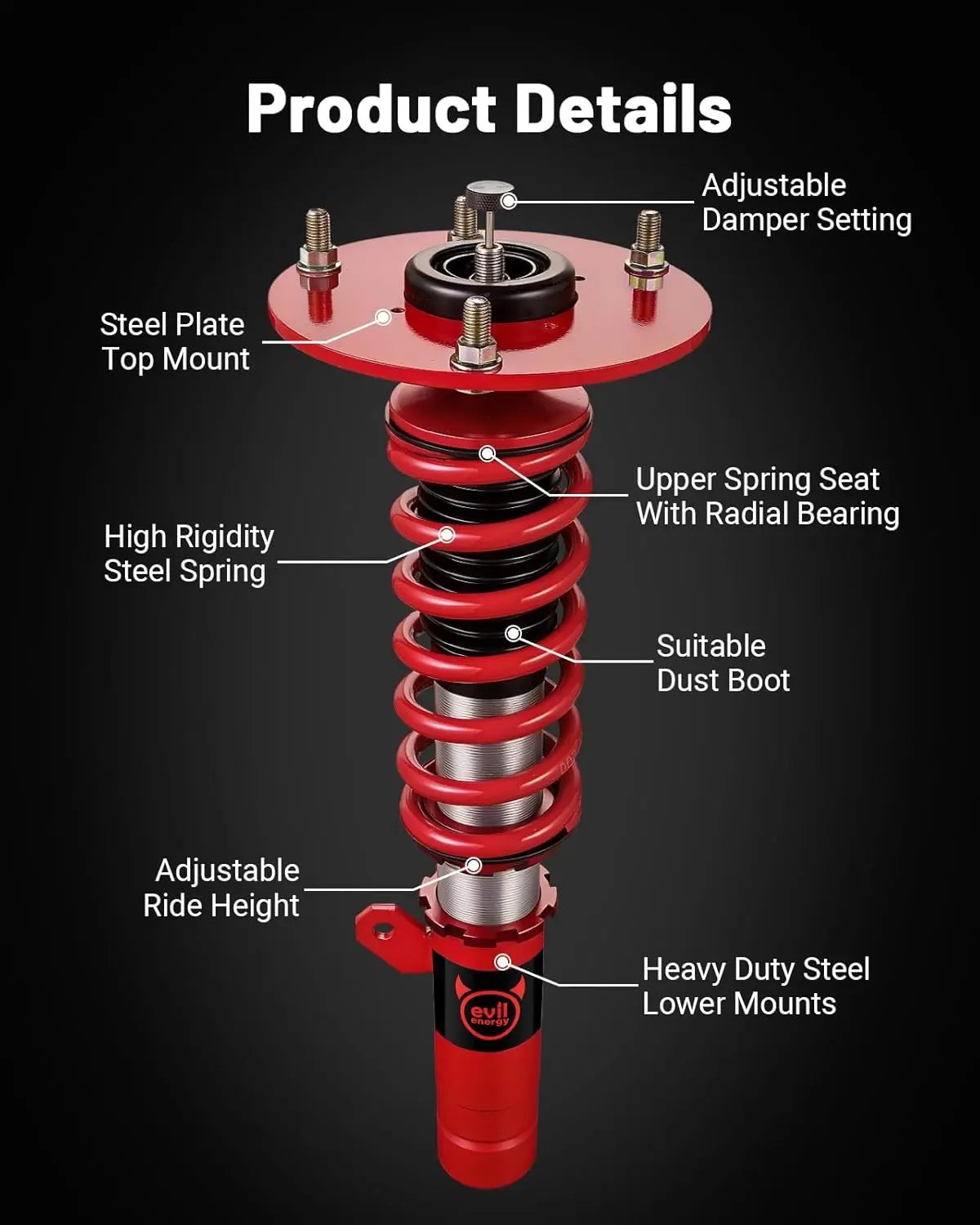 EVILENERGY EVIL ENERGY Coilovers Compatible for BMW 3-Series RWD (F30) 2012-2018, Height Adjustable Coilovers Lowering Kit with 32-Level Damper Adjustment, Coilovers Suspension Kit, Red