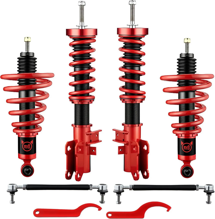 EVILENERGY EVIL ENERGY Coilovers Compatible for Chevrolet Camaro 2010-2015, Height Adjustable Lowering Kit, Twin-Tube Coilover Suspension Kit for Comfortable Ride, Red