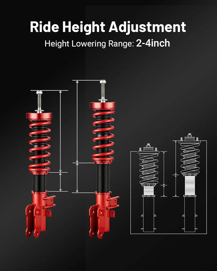 EVILENERGY EVIL ENERGY Coilovers Compatible for Chevrolet Camaro 2010-2015, Height Adjustable Lowering Kit, Twin-Tube Coilover Suspension Kit for Comfortable Ride, Red