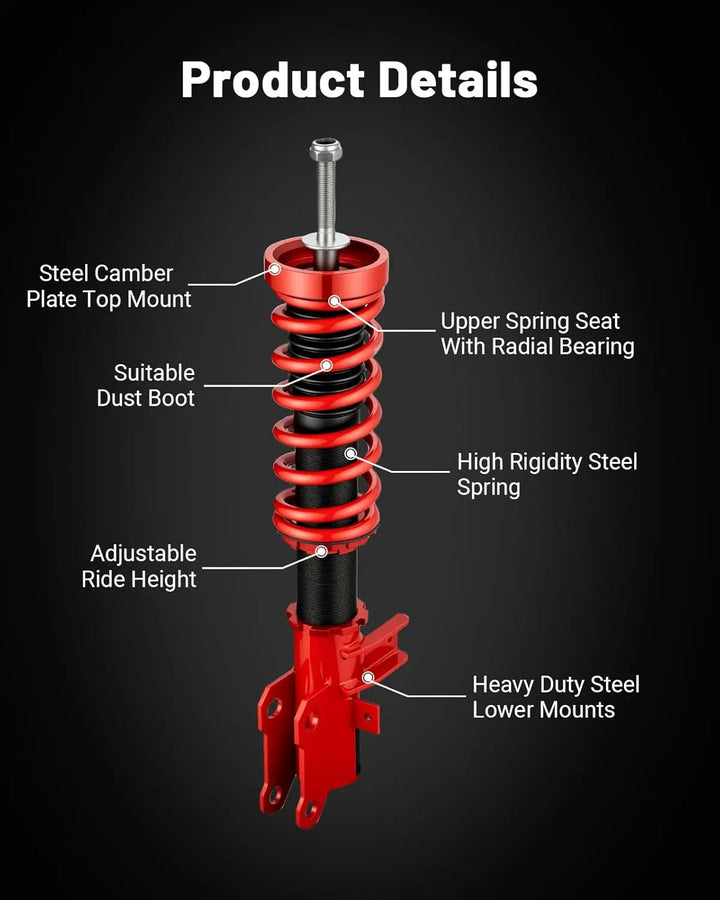 EVILENERGY EVIL ENERGY Coilovers Compatible for Chevrolet Camaro 2010-2015, Height Adjustable Lowering Kit, Twin-Tube Coilover Suspension Kit for Comfortable Ride, Red