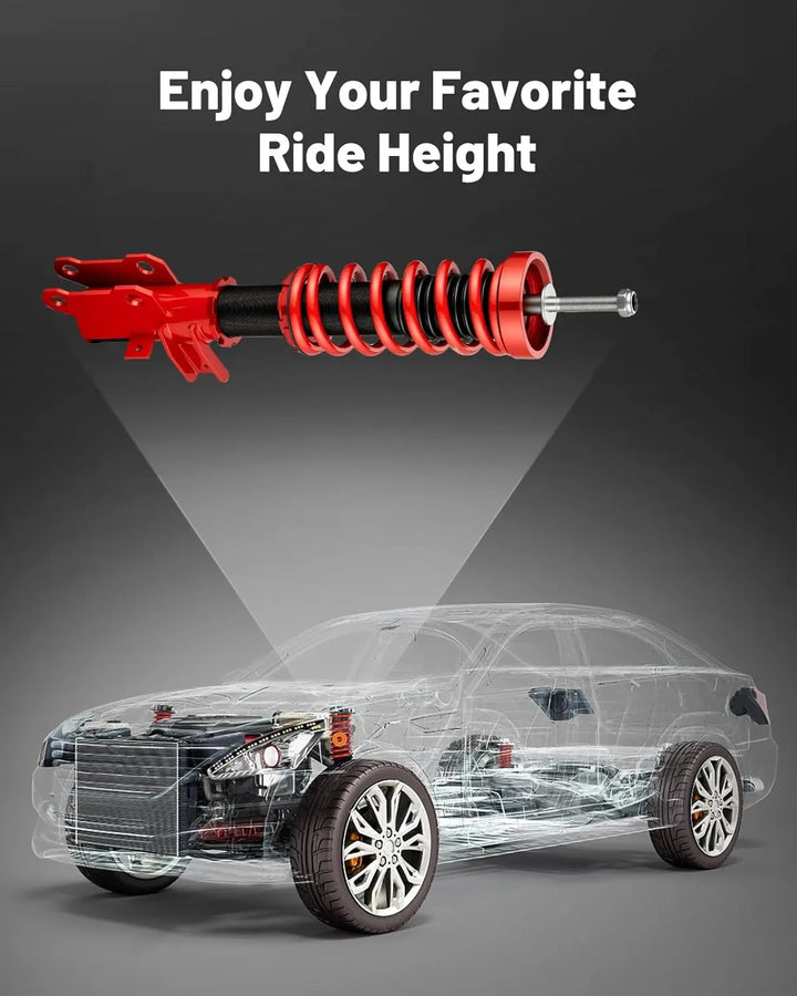EVILENERGY EVIL ENERGY Coilovers Compatible for Chevrolet Camaro 2010-2015, Height Adjustable Lowering Kit, Twin-Tube Coilover Suspension Kit for Comfortable Ride, Red