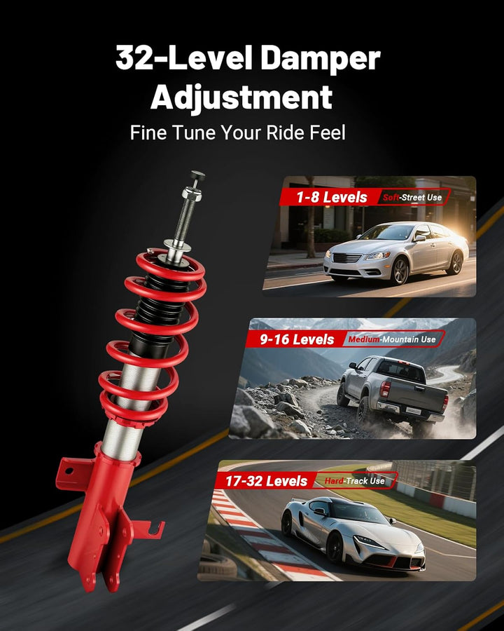 EVIL ENERGY Coilovers Compatible for Chevrolet Malibu 2013-2015, for Chevrolet Malibu Limited 2016, Height Adjustable Coilovers Lowering Kit with 32-Level Damper Adjustment, Red - EVILENERGY