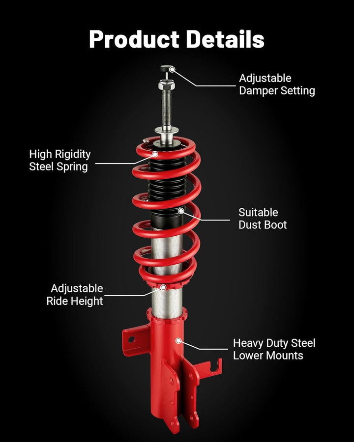 EVIL ENERGY Coilovers Compatible for Chevrolet Malibu 2013-2015, for Chevrolet Malibu Limited 2016, Height Adjustable Coilovers Lowering Kit with 32-Level Damper Adjustment, Red - EVILENERGY