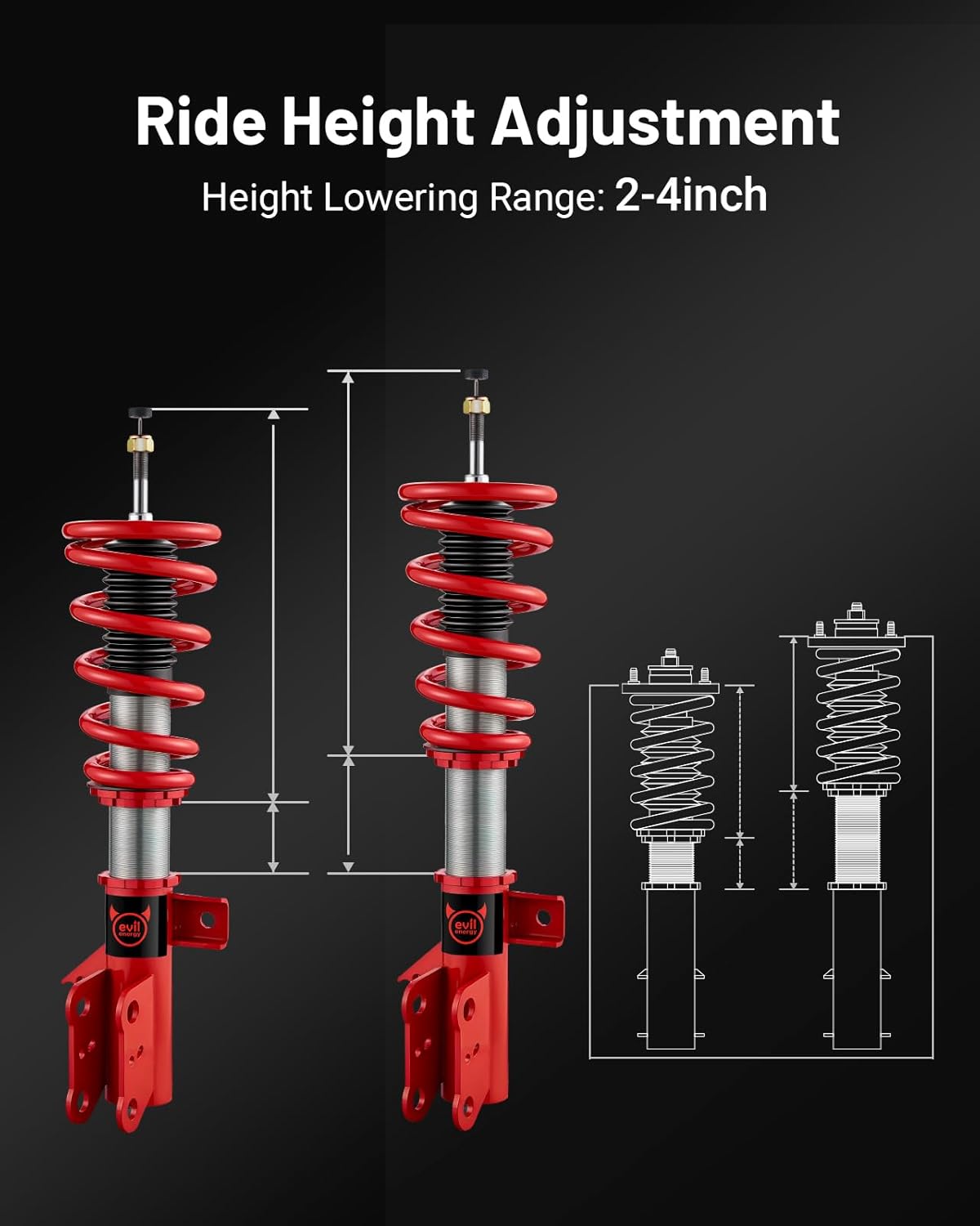 EVIL ENERGY Coilovers Compatible for Ford Fusion 2013-2020, Height Adjustable Coilovers Lowering Kit with 32-Level Damper Adjustment, Coilovers Suspension Kit, Red - EVILENERGY