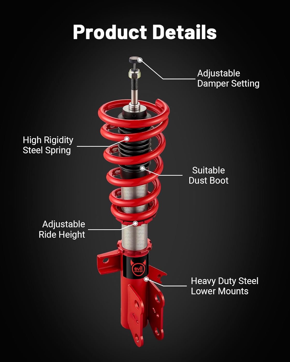 EVIL ENERGY Coilovers Compatible for Ford Fusion 2013-2020, Height Adjustable Coilovers Lowering Kit with 32-Level Damper Adjustment, Coilovers Suspension Kit, Red - EVILENERGY