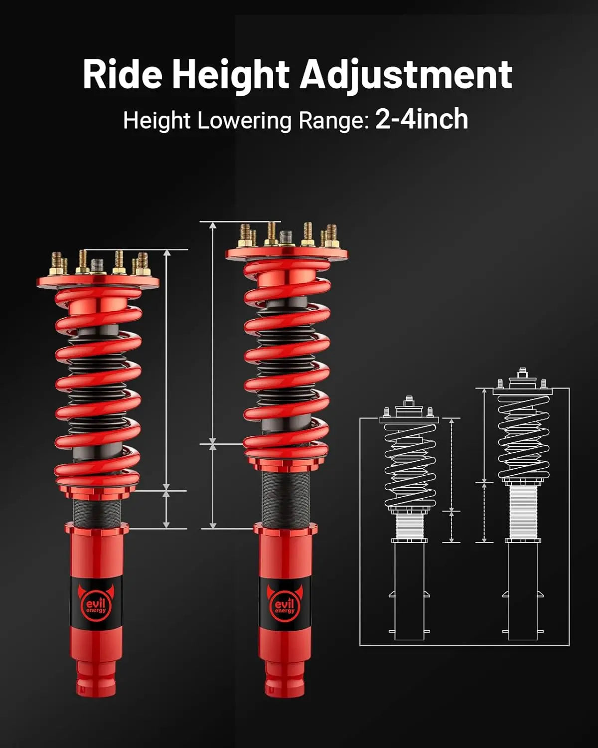 EVILENERGY EVIL ENERGY Coilovers Compatible for Honda Acoord VIII Sedan/Coupe 2008-2012, for Acura TSX 2009-2014, Height Adjustable Lowering Kit, Twin-Tube Coilover Suspension Kit for Comfortable Ride, Red