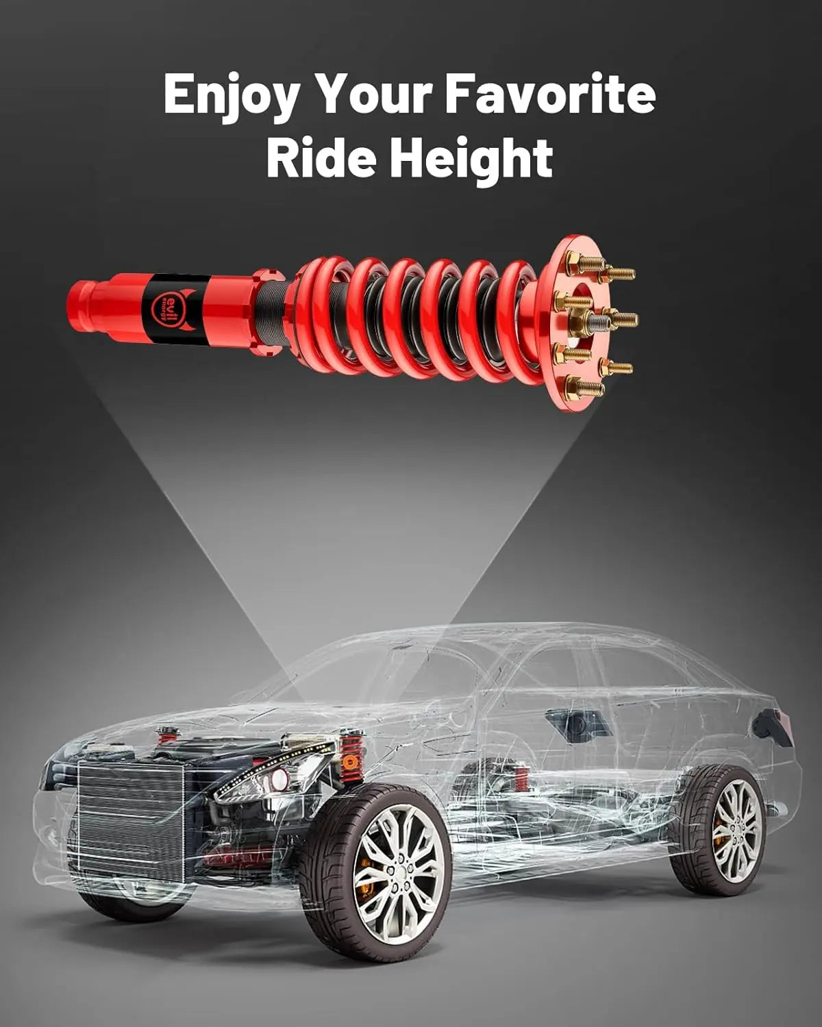 EVILENERGY EVIL ENERGY Coilovers Compatible for Honda Acoord VIII Sedan/Coupe 2008-2012, for Acura TSX 2009-2014, Height Adjustable Lowering Kit, Twin-Tube Coilover Suspension Kit for Comfortable Ride, Red