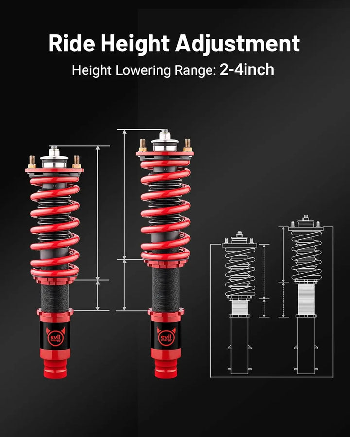 EVILENERGY EVIL ENERGY Coilovers Compatible for Honda CR-V 1996-2001 RD1 RD2 RD3 FWD & AWD, Height Adjustable Lowering Kit, Twin-Tube Coilover Suspension Kit for Comfortable Ride, Red