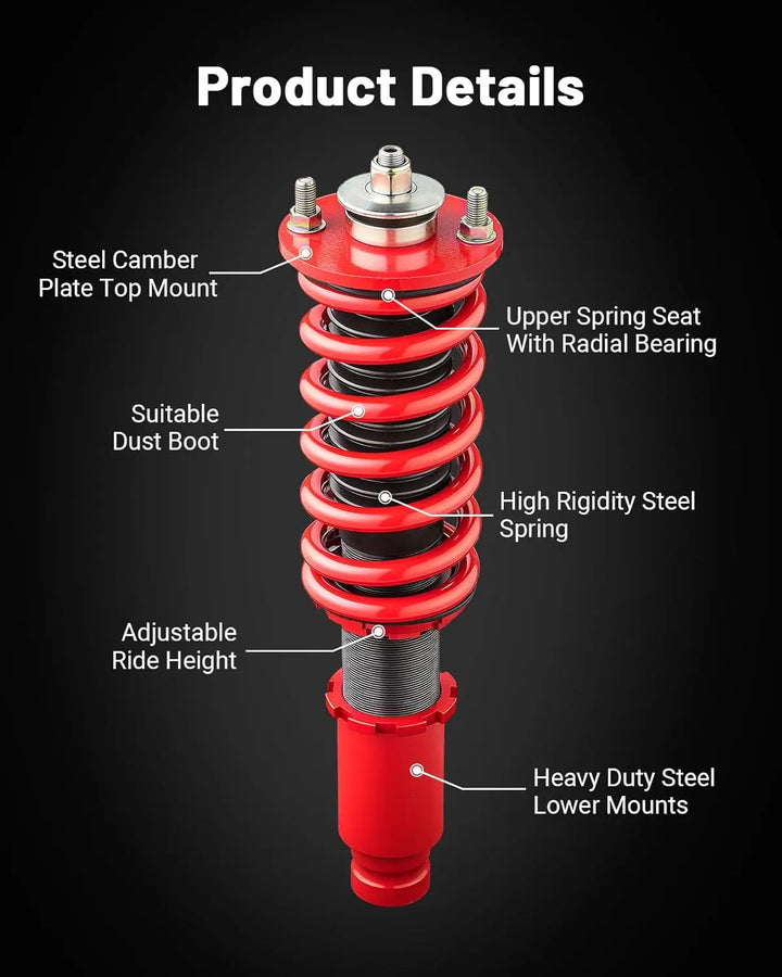 EVILENERGY EVIL ENERGY Coilovers Compatible for Honda CR-V 1996-2001 RD1 RD2 RD3 FWD & AWD, Height Adjustable Lowering Kit, Twin-Tube Coilover Suspension Kit for Comfortable Ride, Red