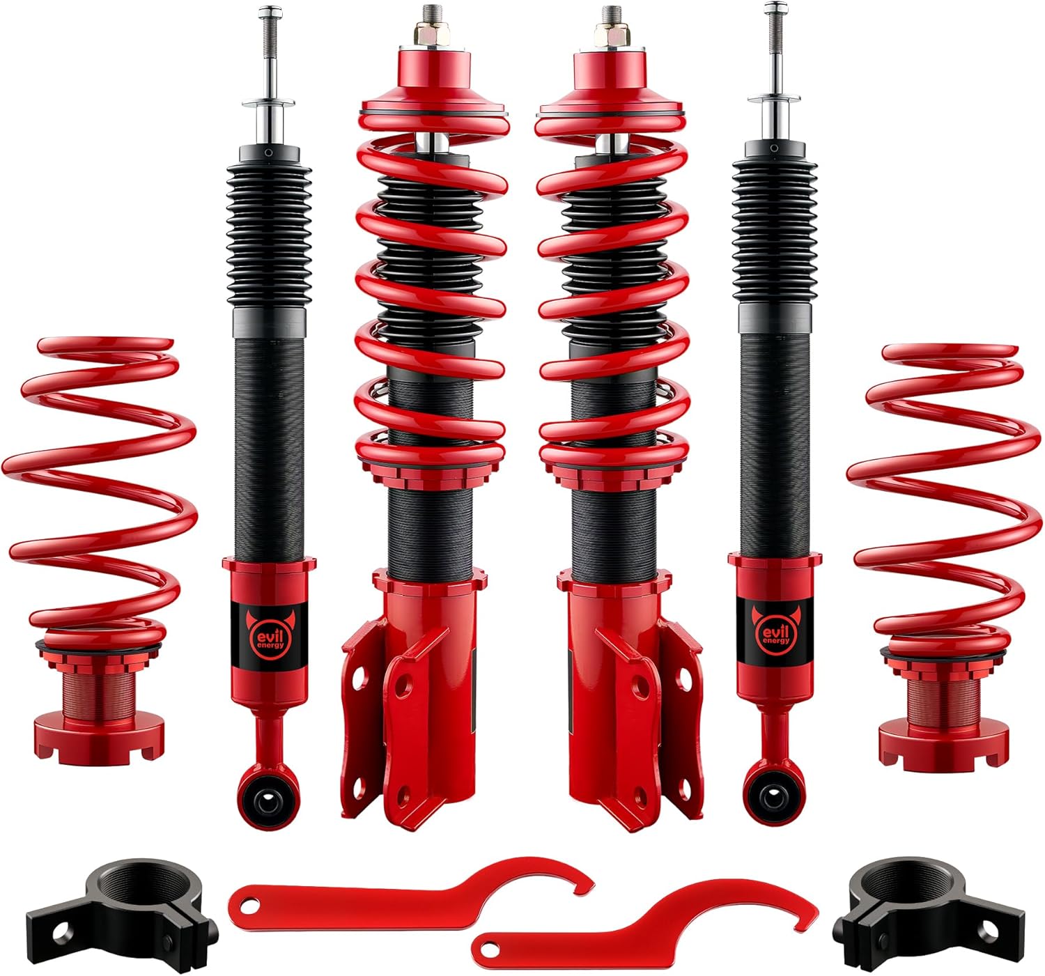 EVIL ENERGY Coilovers Compatible for Honda Fit 2007-2008, Height Adjustable Lowering Kit, Twin-Tube Coilover Suspension Kit for Comfortable Ride, Red - EVILENERGY