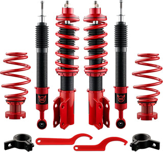 EVIL ENERGY Coilovers Compatible for Honda Fit 2007-2008, Height Adjustable Lowering Kit, Twin-Tube Coilover Suspension Kit for Comfortable Ride, Red - EVILENERGY