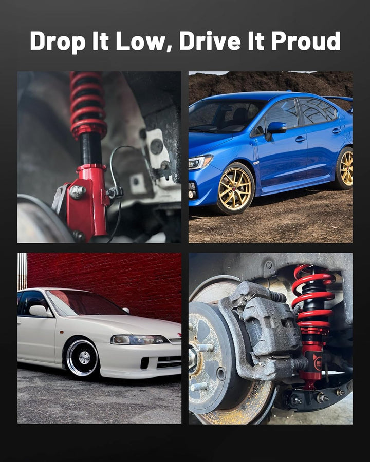 EVIL ENERGY Coilovers Compatible for Honda Fit 2007-2008, Height Adjustable Lowering Kit, Twin-Tube Coilover Suspension Kit for Comfortable Ride, Red - EVILENERGY