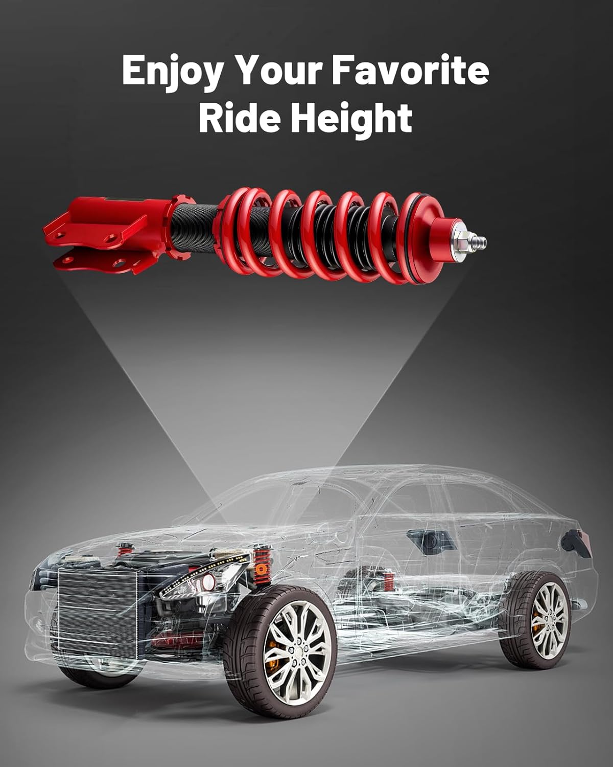 EVIL ENERGY Coilovers Compatible for Honda Fit 2007-2008, Height Adjustable Lowering Kit, Twin-Tube Coilover Suspension Kit for Comfortable Ride, Red - EVILENERGY